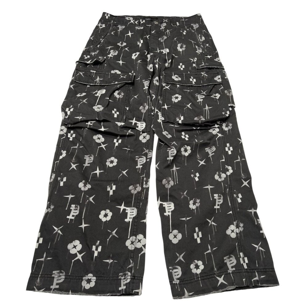 Purple P527 Double Pocket Cargo Pants in Black